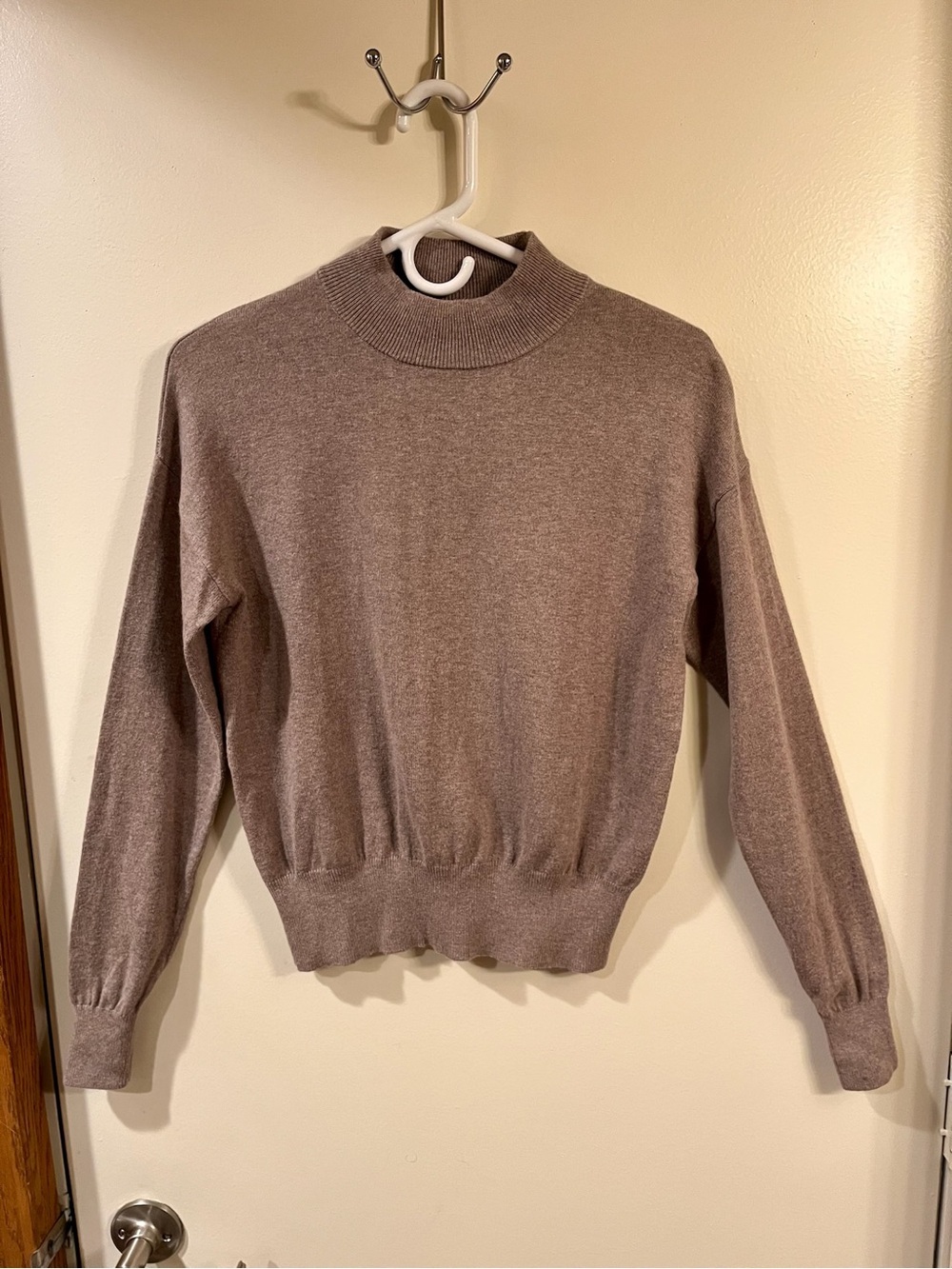 Shore Cotton Cashmere Light Brown Ribbed Mock Neck Knit Sweater - Size Medium ?